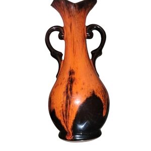 Vintage Canuck Pottery Orange and Black Drip Glaze Vase